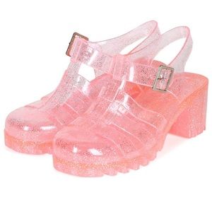 PVC Pink Glitter Gladiator Caged Jelly Sandal
